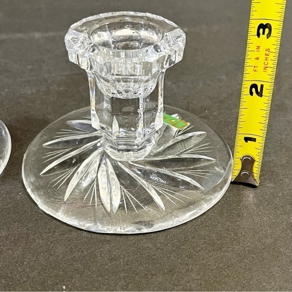 Irena Poland Crystal Taper Candle Candlestick Holders Vintage MCM Short Pair 2x - Picture 8 of 9